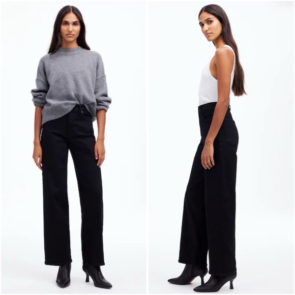 Madewell Denim - Madewell The Perfect Vintage Wide-Leg Jean Black Rinse Watch Stretch Size 26 NWT